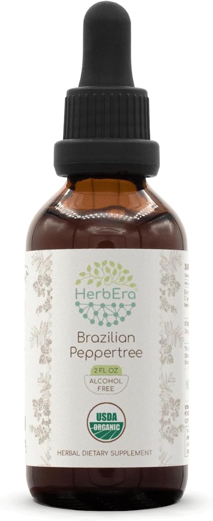 HerbEra Brazilian Peppertree B60 USDA Organic Tincture | Alkoholfreier Extrakt, hochkarätige Kräutertropfen | Certified Organic Brazilian Peppertree (Schinus terebinthifolius) Getrocknete Früchte (2 oz)