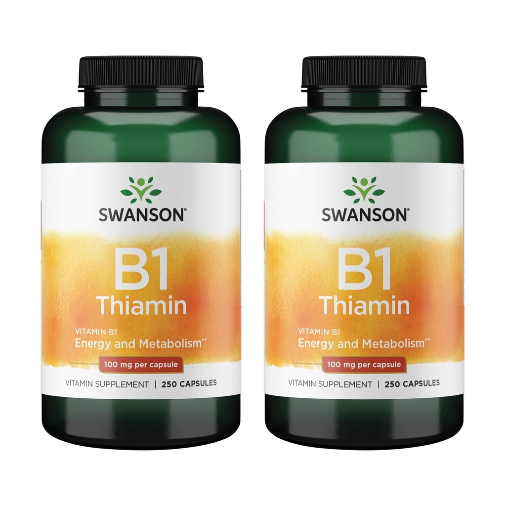 Swanson Vitamin B1 (Thiamin) - Fördert gesunde Stoffwechsel und liefert Energieunterstützung - Natürliche Vitaminergänzung Unterstützung Optimum Nerve Cell Function - (250 Kapseln, 100mg Jeder) (2 Pack)