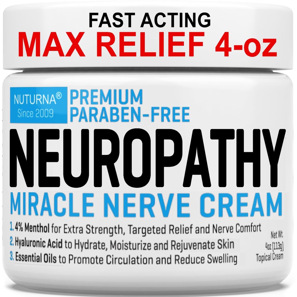 Neuropathy Nerve Relief Cream - Premium Nerve Cream 3X Aktion für gezieltes Relief und beruhigendes Nerve Comfort - Maximale Stärke mit 4% Menthol Arnica MSM für Füße Hände Beine Zehen & Back - Große 4 Oz