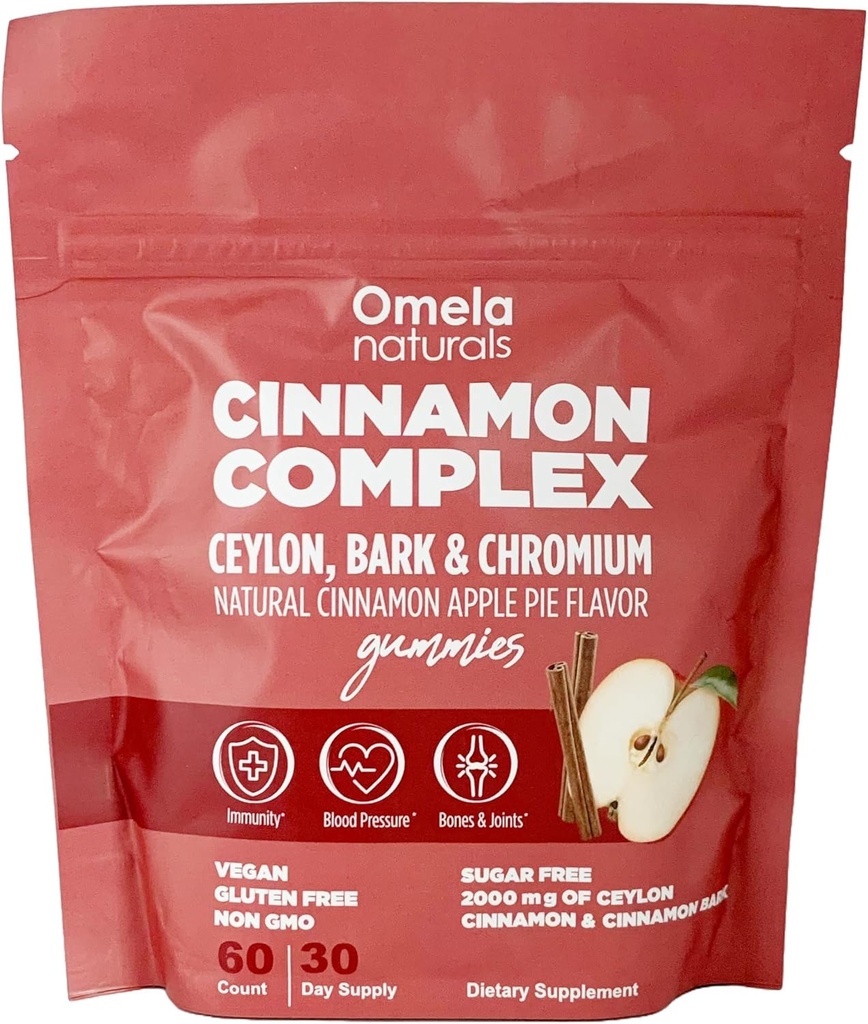 Zuckerfreie Ceylon Cinnamon Complex Gummi Apple Cinnamon Flavor | Immununterstützung & Antioxidante Ergänzungen | 2000mg Cinnamon Complex mit Chrom | Vegan, Non-GMO, Gluten-Free| 60ct