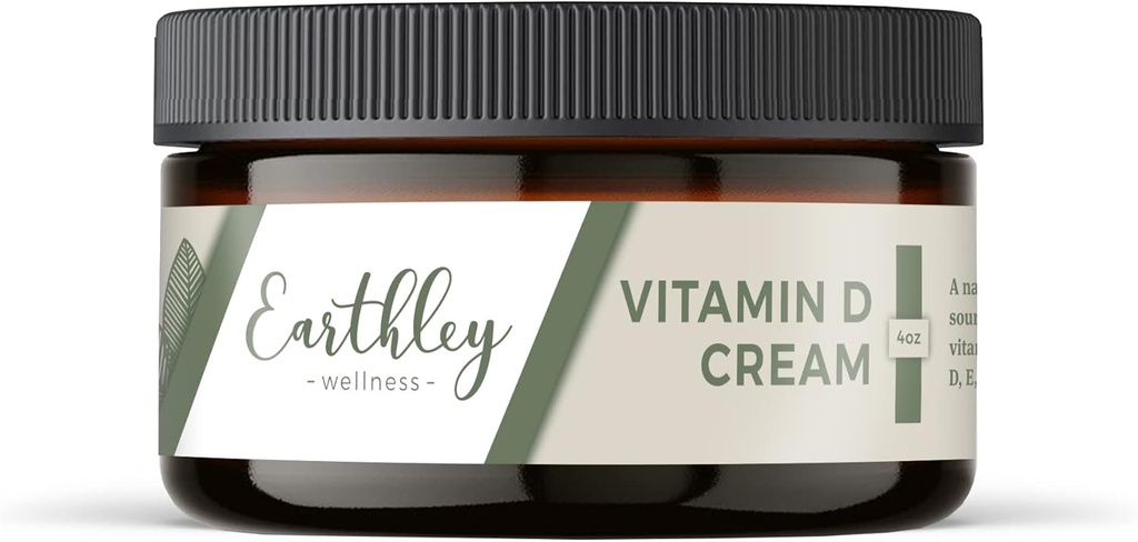 Earthley Wellness Vitamin D Cream, Natürliche topische Vitamin D mit Vitaminen A, D, & K2, Herzgesundheit, Hautgesundheit und Schwangerschaft, Cod Liver Ölbasis (4 oz, Vitamin D Cream)