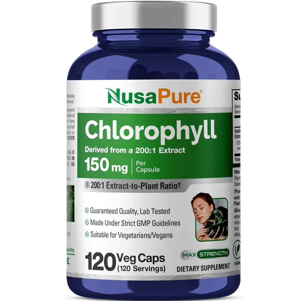 NusaPure Chlorophyll 200:1 Extrakt, 150 mg Äquivalent zu 30.000 mg pro Kapsel 120 Vegetarische Caps (Non-GMO, Vegan)