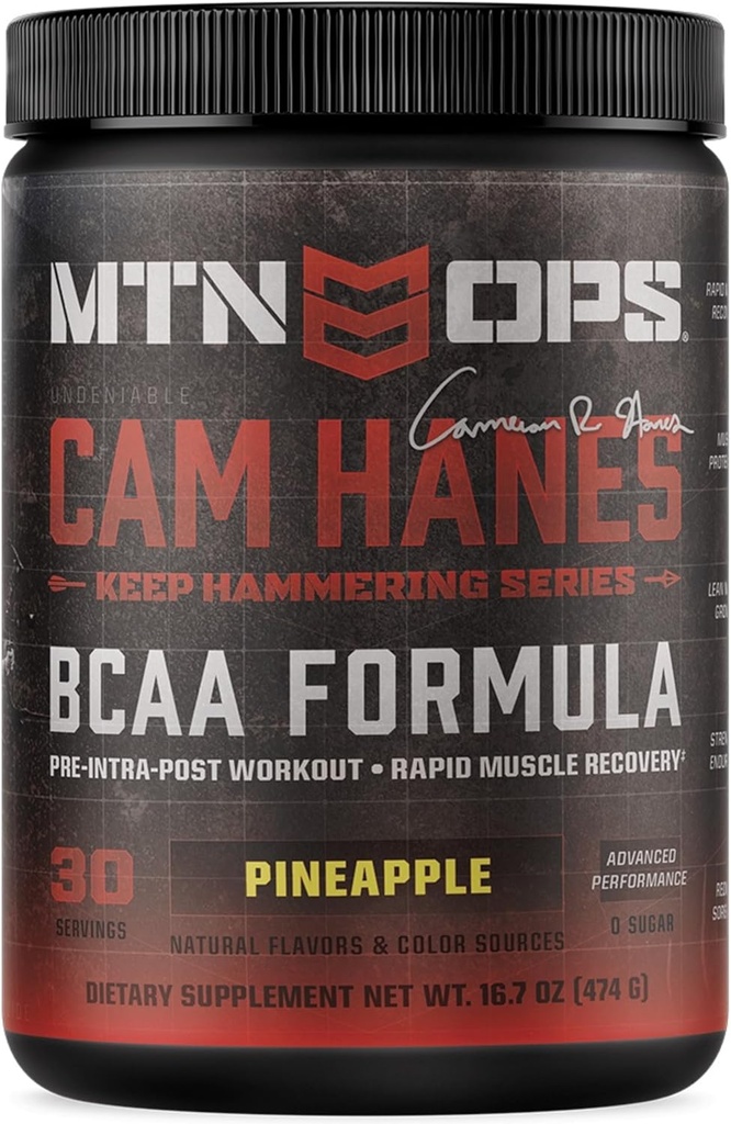MTN OPS Cameron Hanes BCAA Powder Keep Hammering Series, 2:1:1 Aminosäuren Supplement Powder for Rapid Muscle Recovery & Repair with Zero Sugar & Gluten Free - 30-Serving Tub