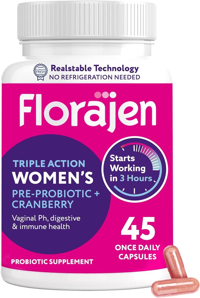 Supplément probiotique, prébiotique et canneberge de Florajen pour la santé vaginale, le soutien immunitaire et le bien-être digestif - 30 mois
