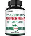 Berberine 1500mg Ergänzung mit Bio Ceylon Cinnamon Bark & Bitter Melon - 240 Vegan Kapseln für 80 Portionen - Immunsystem, Herzgesundheit, Körpermanagement & Verdauungsunterstützung