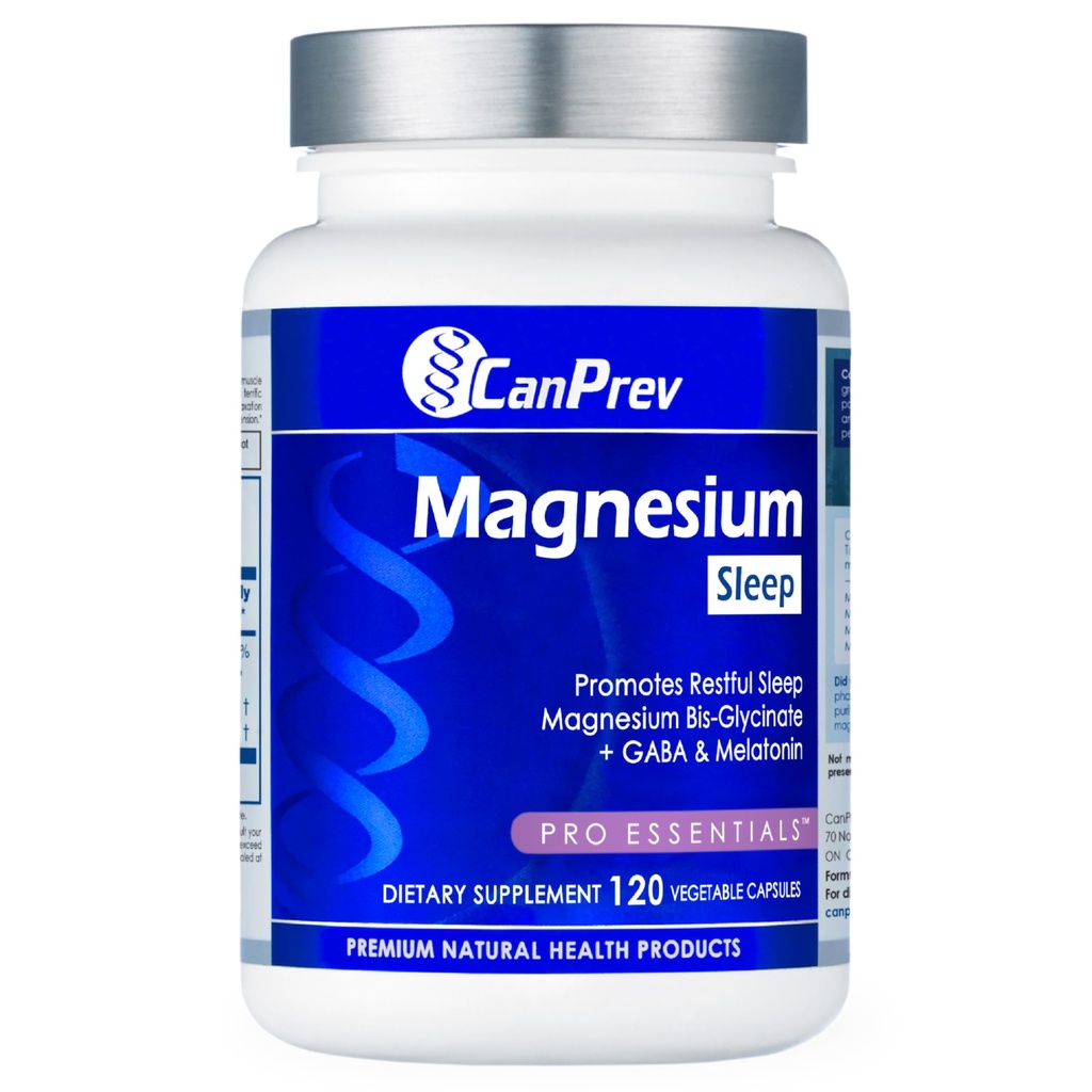 CanPrev Magnésium Bisglycinate Chélaté + GABA & Melatonin, 120 Veg Caps, 120 jours d'approvisionnement, soutien Nuit reposante, fonction musculaire, promouvoir la relaxation et équilibrer le cycle du sommeil-wake, végétalien, sans OGM et gluten