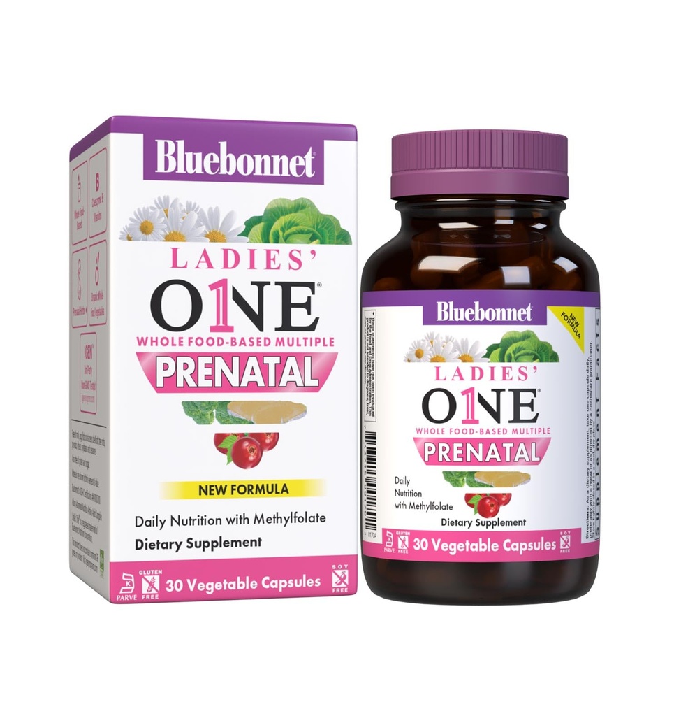 BlueBonnet Nutrition Ladies : une alimentation prénatale complète, plusieurs fois par jour, alimentation*, santé prénatale et postnatale*, non-OGM, casher, sans gluten, sans soja, 30 capsules végétales, 30 portions