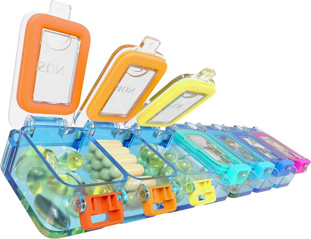 BEXEEN Wöchentliche Medizin Pille Organizer Wasserdicht 7 Tage große Pille Box Tägliche Pille Fall Süße Vitamin Organizer Portable Pille Container Reise Pillen Halter XL Supplement Medizinspender Ein Tag