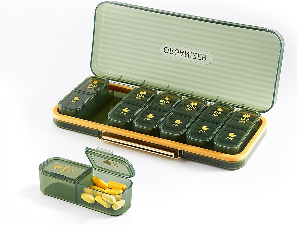 Bexeen Weekly Medicine Organizer Pill Box Am Pm Pill Organizer 7 Day Pill Case 2 fois par jour Daily Pill Container Vitamine Organizer Travel Large Pill Holder for Supplement Cute Medicament Storage