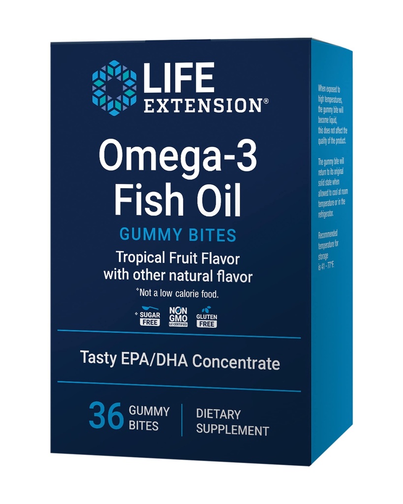 Life Extension Omega-3 Fish Oil Gummy Bites, EPA DHA Fettsäuren, High-dose EPA DHA Unterstützung in einer leckeren Kauform, Non-GMO, Gluten Free, 36 Gummy Bites
