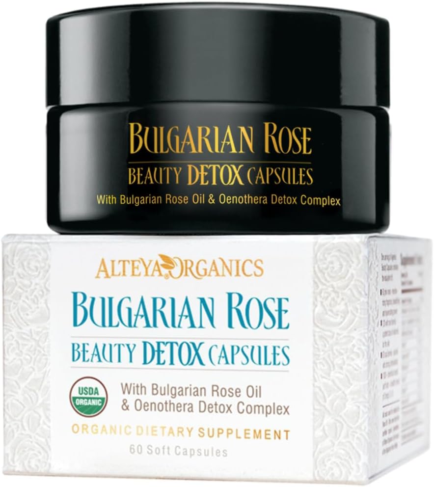 Alteya Organics Rose Beauty Detox Capsules - USDA Certified Organic with Bulgarian Rose Oil and Oenothera Detox Complex - 30 Servietten