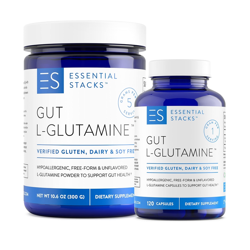 Essential Stacks L-Glutamine Home & Away Bundle - L Glutamine Poudre et Capsules