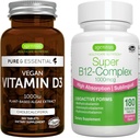 Vegan Vitamin D3 + Super B12-Komplex, Vegan Bundle, 365 1000iu Vitamin D3 Tabletten + Hohe Absorption Sublingual B12, von Igennus