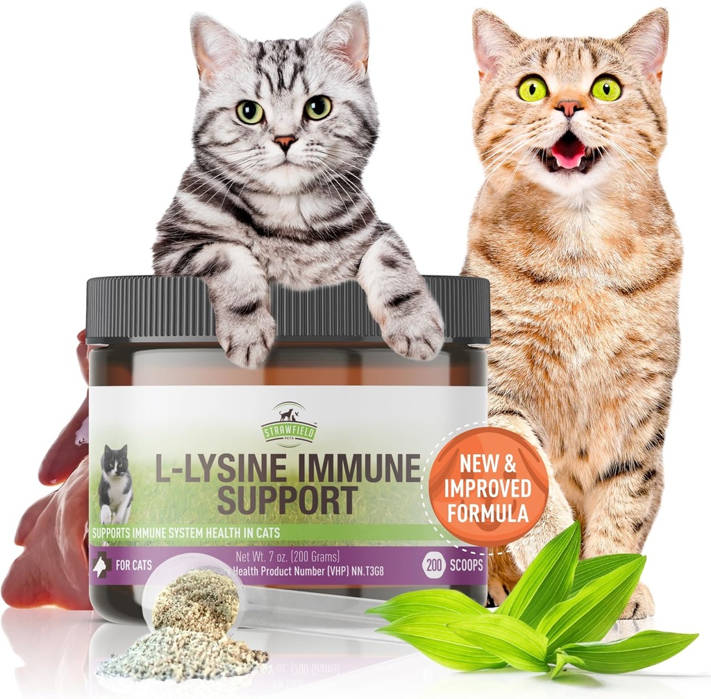 Strawfield Haustiere L-Lysine Immununterstützung für Katzen & Kittens - 200g Chicken Liver Flavor Granulen mit Scoop, Immun Health Supplement Cat Cold Relief, Sneezing, Congestion, Running Nose, Watery Eyes