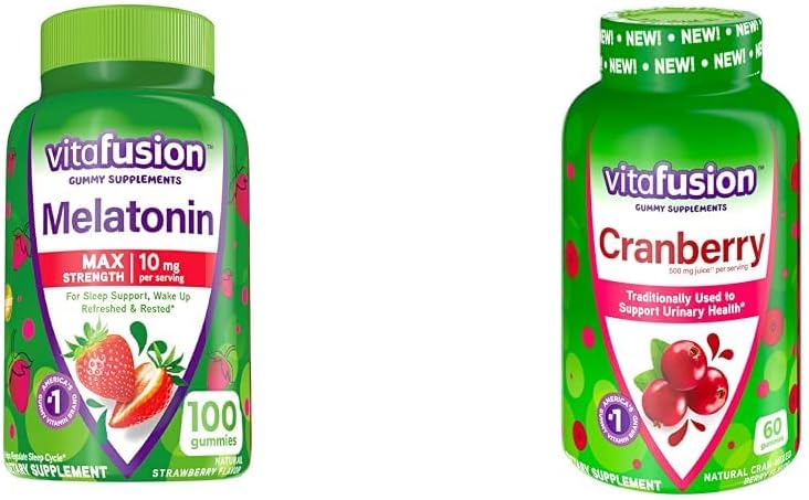 Vitafusion Melatonin 10mg Gommies 50 jours d'approvisionnement et Gommies de canneberges pour les femmes 60 Compte