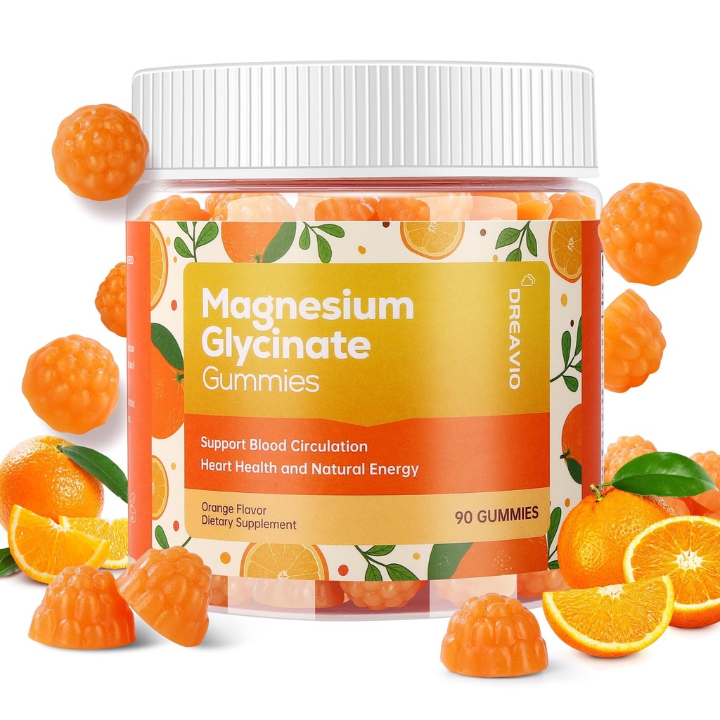 90 Graf Magnesium Glycinat Gummi 400mg w/Ashwagandha Beilage - Zuckerfreie Zink Magnesium Glycinat Beilage Ashwagandha Gummi für Erwachsene Orange Flavor