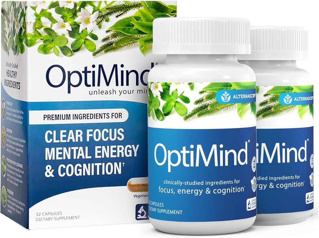 Optimind Bacopa Monnieri Brain Supplement für Speicher und Fokus, Nootropics mit Phosphatidylserin, Huperzine A, Non-GMO, Klinisch untersuchte Zutaten, 64 Kapseln