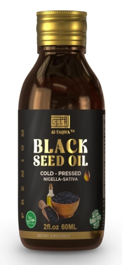 Schwarzes Seed Öl, reines Virgin Black Cumin Seed Oil (Nigella Sativa) Kalonji, kalt gepresst, ungerafft, Thymoquinone, Vegan Friendly, Non GMO, Liquid 60ml
