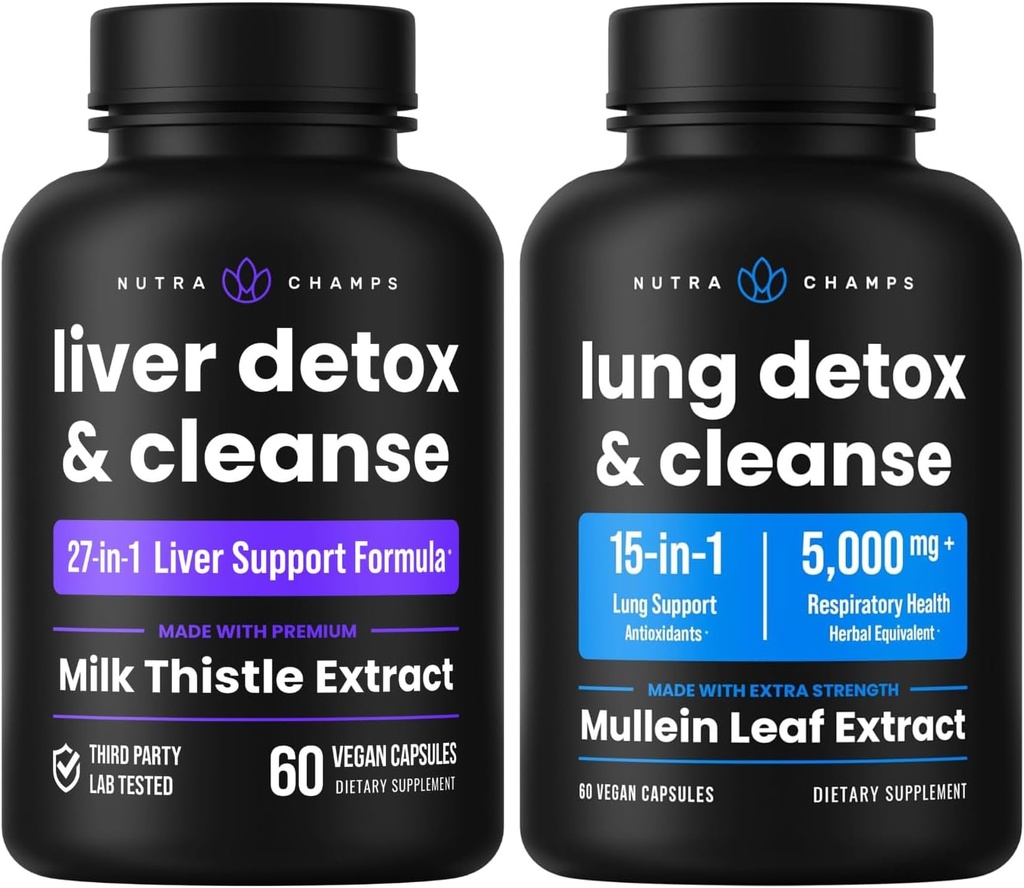 NutraChamps Liver Cleanse Capsules and Lung Cleanse Capsules 2 Pack Bundle