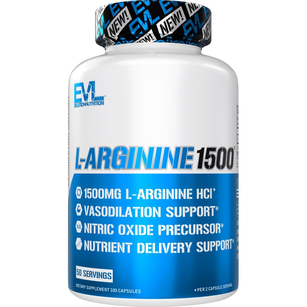 Evlution Nutrition Booster d'oxyde nitrique L-Arginine Supplément - supplément d'oxyde nitrique à haute puissance avec 1500mg de L Arginine HCL pour pompes améliorées Croissance musculaire et vasculaire