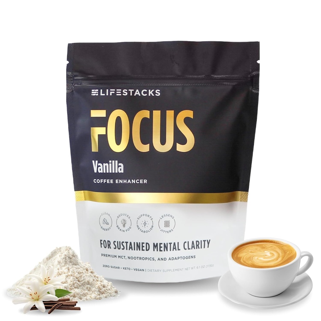 Fokus Kaffeecreme für Energie und Klarheit - MCT Pulver + Nootropics + Adaptogens - Steigerung der Produktivität ohne Jitter oder Crash - Keto, Vegan, 0 Zucker - mit Taurine, L-Tyrosine, Rhodiola