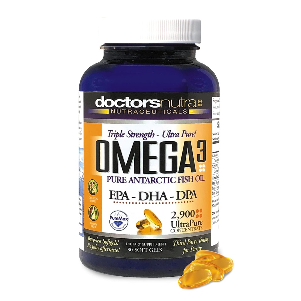 Omega 3 DPA Huile de poisson 2 900 Milligrammes Triple Strength Ultra pur Concentré, EPA-DPA-DHA, SoftGels - 30 portions