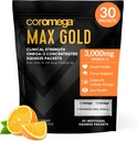 Coromega MAX Gold 3000mg Omega-3 Fish Oil + Vitamin D Squeeze Packets, Wild-Caught, No Fishy Taste - 3X Bessere Absorption als Softgels, unterstützt Gehirn und Herzgesundheit (30 Servierungen, Orange Flavor)