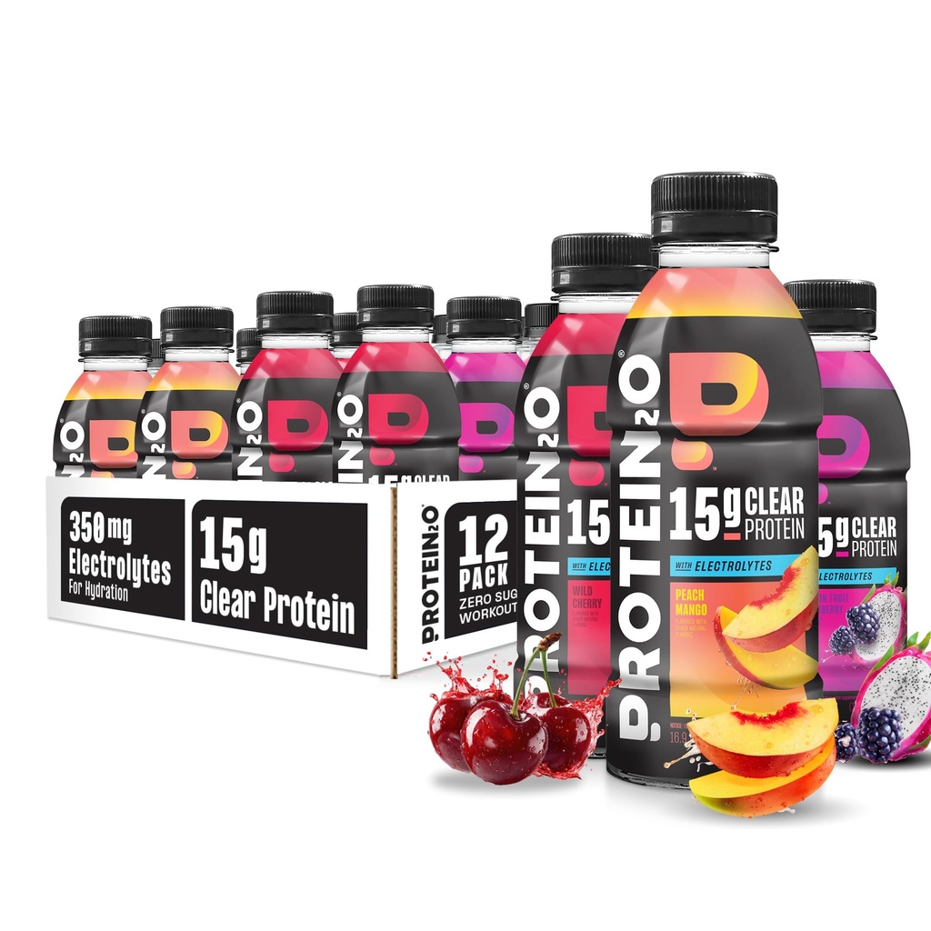 Protein2o Hydration Drink - 2-in-1 Liquid Clear Whey Protein Isolate and Electrolyte Drink - 15g Protein, Vitamins B5, B6 - Post-Workout Recovery - 16.9 Fl Oz - 12 Count Flavor Fusion Variety Pack