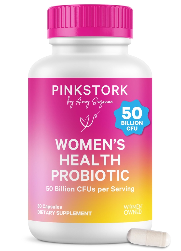 Pink Stork Women’s Health Probiotic, 50 Billion CFU | Klinisch untersucht Probiotics | Vaginal, Gut, Stimmung, & Hormon Balance | Yeast & Odor Support | Probiotic und Prebiotic Blend | 30 Vegan Kapseln