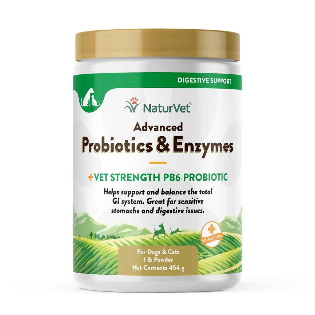 NaturVet – Fortgeschrittene Probiotika & Enzyme - Plus Vet Strength PB6 Probiotic | Unterstützt und Balancen Haustiere mit empfindlichen Stomachs & Verdauungsfragen | für Hunde & Katzen (1 lb)