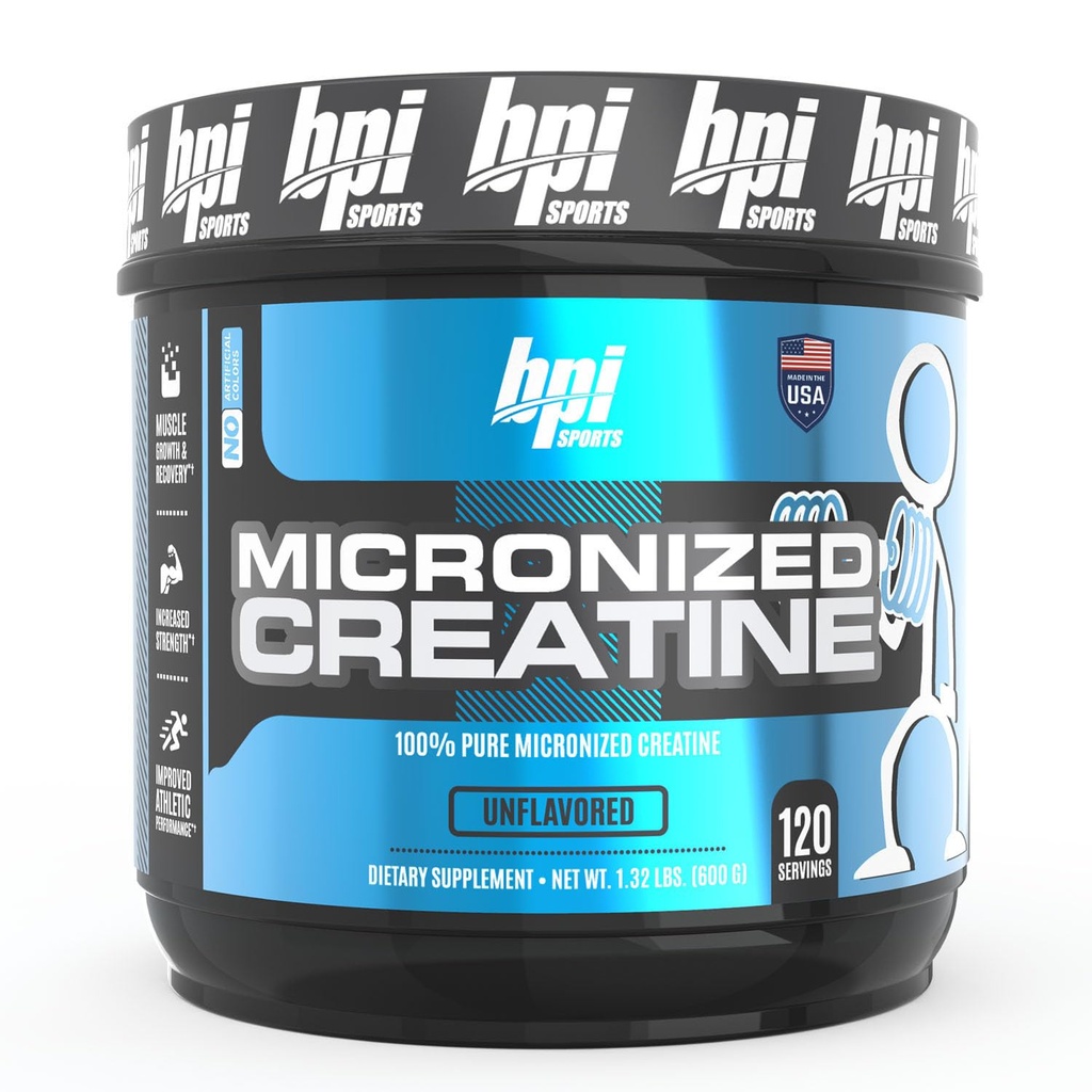 BPI Sports Micronized Creatine - Augmenter la force - Réduire la fatigue - Édifice musculaire maigre - 100 % de la créatine pure - Meilleure absorption - Soutient la croissance musculaire - Non aromatisé - 120 portions - 21.16 Ounce