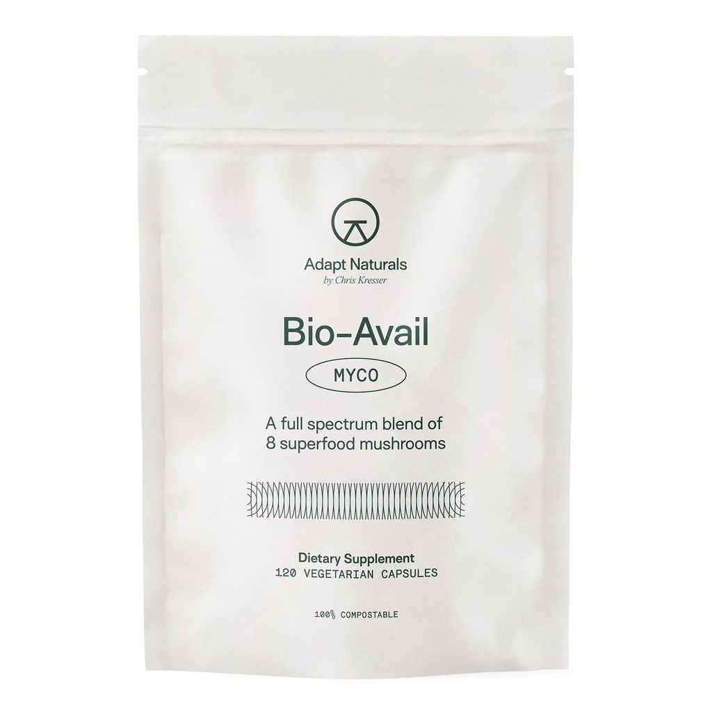 Adapt Naturals Bio-Avail Myco - 8-in-1 Bioverfügbare Pilzergänzung Pilz-Komplex - Chaga, Cordyceps, Reishi, Lions Mane - Blutdruck, Gedächtnis, Immun - 120 Kapseln