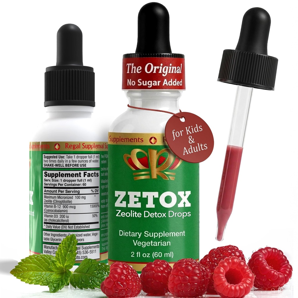 ZETOX | Zeolite Detox für Kinder und Erwachsene | Verbessert mit Methyl Vitamin B12 und D3 | Premium Grade Flüssigkeit Clinoptilolite Zeolite Tropfen | Unterstützt gesunde tägliche Detox, Energie und Fokus (60 Servierungen)