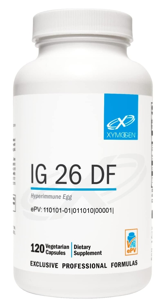 XYMOGEN IG 26 DF - Dairy-Free Immunoglobulin Capsules for Intestinal & Immune System Support - Hyperimmune Egg-Derived Immunoglobulins - 120 Capsules
