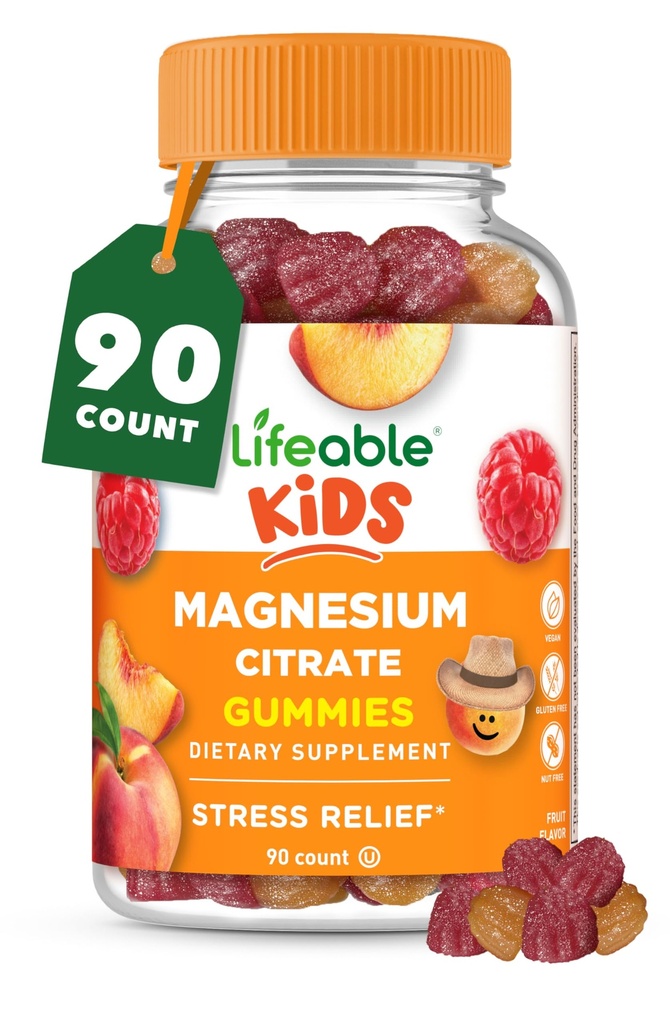 Lebensfähige Magnesiumgummis für Kinder | 170mg Elemental Magnesium von 1.420mg Magnesium Citrat | Große Verkostung Kinder Magnesium Supplement | Muskelunterstützung und Stress Relief Kaubar | 90 Gummis
