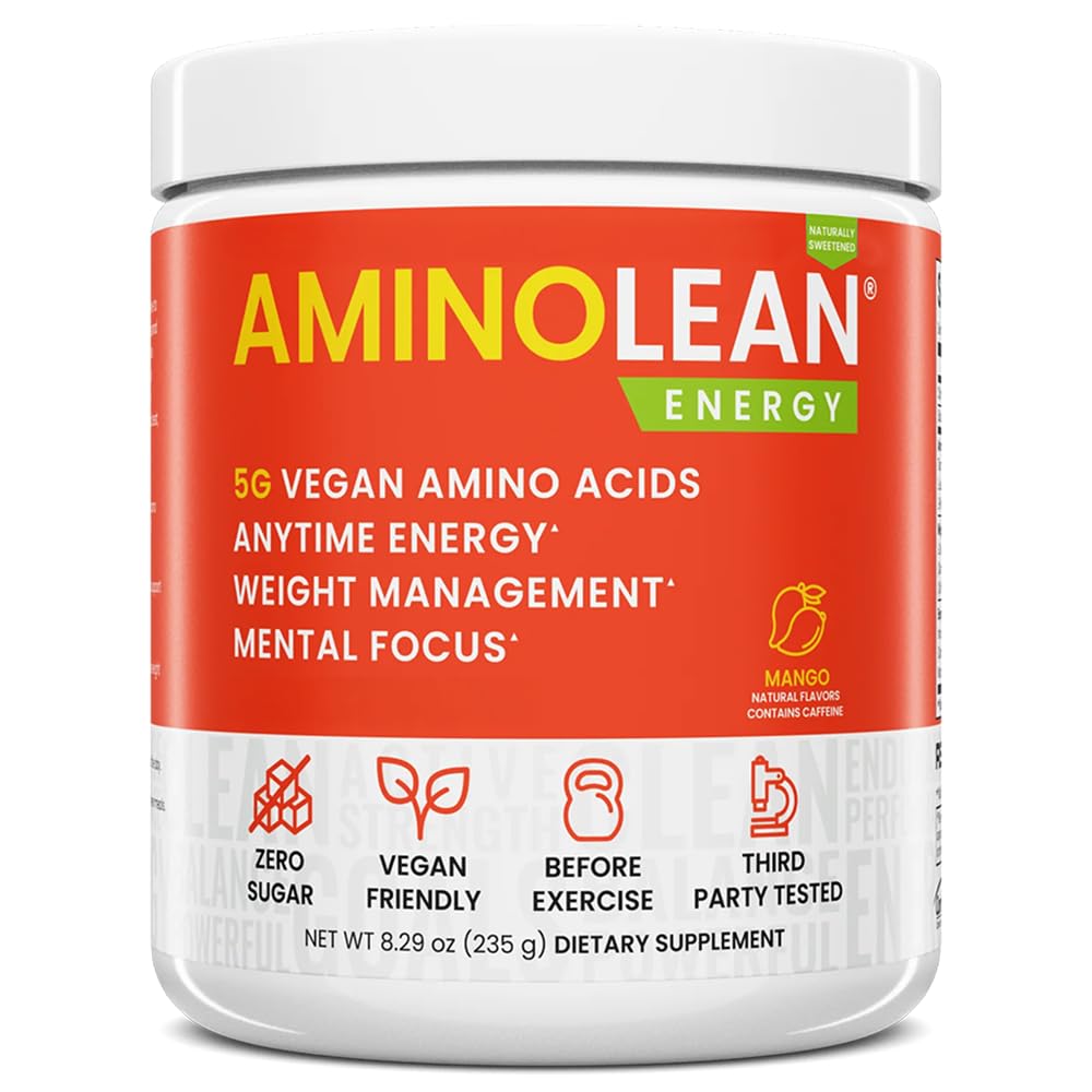 RSP NUTRITION AminoLean natürliches Vor-Workout-Pulver, Sucralose freie Aminoenergie mit keinen künstlichen Farbstoffen, Vegan BCAAs und Gewichtsmanagement, Mango, 25 Serv