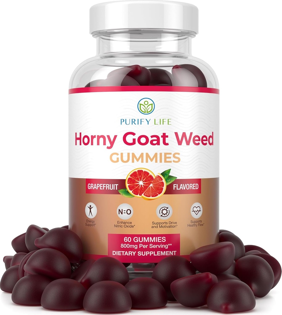 Potentiel d'herbes de chèvres horny pour les hommes et les femmes (Max Potency Chews 800mg), Gommies d'extraits de chèvres horny pour la gestion de l'énergie, la performance et l'endurance - végétalien, sans gluten, saveur de pamplemousse naturel