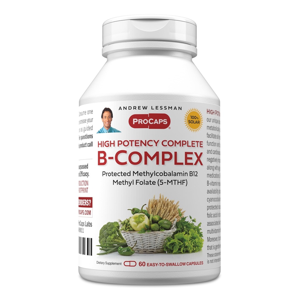 ANDREW LESSMAN High Potency B-Complex 60 Capsules - avec des niveaux élevés de complexe folate et de biotine, favorise la croissance cellulaire, l'énergie, la fonction immunitaire, la désintoxication, le métabolisme des graisses et plus encore