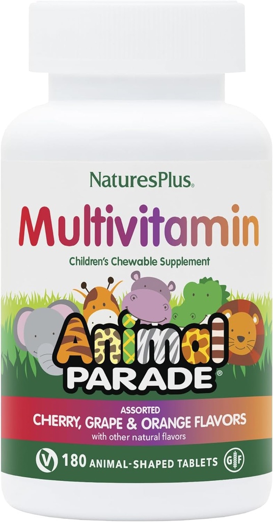 NaturesPlus Tierparade Kinder Kaubares Multivitamin - 180 Tierisch geschmierte Tabletten, Packung mit 3 - Natürliche sortierte Flavors - Vegan, Glutenfrei - 270 Gesamt Servierungen