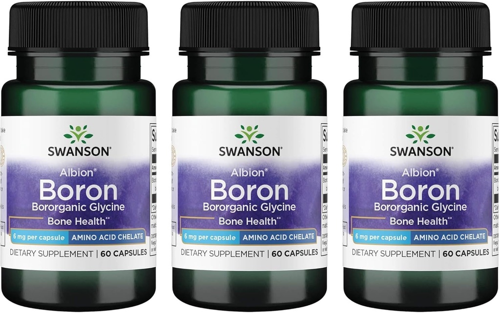 Swanson Boron from Albion - Boroganic Glycine Supplement Supporting Joint Health & Bone Health - High Absorption Formula May Support Overall Balance - (60 Capsules, 6mg Each) (3 Pack)
