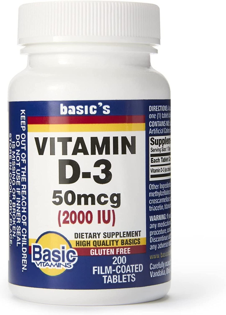 Vitamines de base Vitamine naturelle D-3 2000 UI - 200 comprimés pelliculés