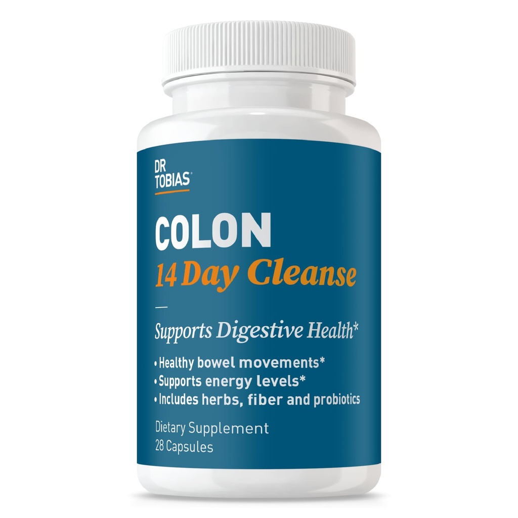 Dr. Tobias Colon Cleanse - Constipation Relief & Gut Health Support for Women & Men | 14 Day Colon Cleanser for a Gentle Colon Detox & Gut Flush - 28 Capsules (1-2 Daily)