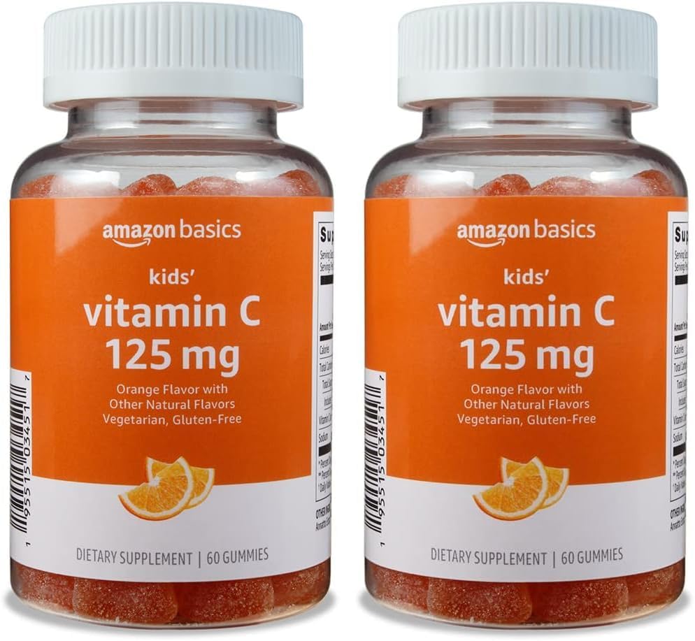 Amazon Basics Kinder Vitamin C 125mg Gummi, Orange, 60 Zähler, Immungesundheit, 2 Monate Versorgung (vorher Solimo) (Pack von 2)