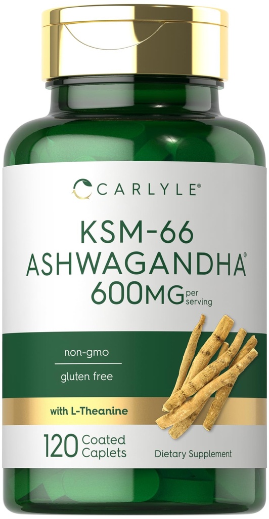 Carlyle KSM-66 Ashwagandha 600mg.120 Caplets.com Supplément d'extrait avec L-Theanine.