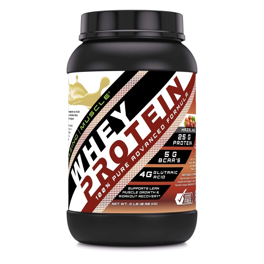 Erstaunlich Muskel Whey Protein Isolat & Konzentrat 25 G pro Servierergänzung | Haselnuss Geschmack | 2 Lb (0.90 Kg) | Non-GMO | Gluten-Free