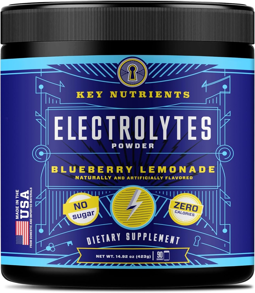 KEY NUTRIENTS Multivitamin Elektrolyte Pulver Kein Zucker - Fresh Blueberry Lemonade Elektrolyt Pulver - Endurance & Energy Supplement - Hydration Drink - No Calories - 90 Serviers - Made in USA