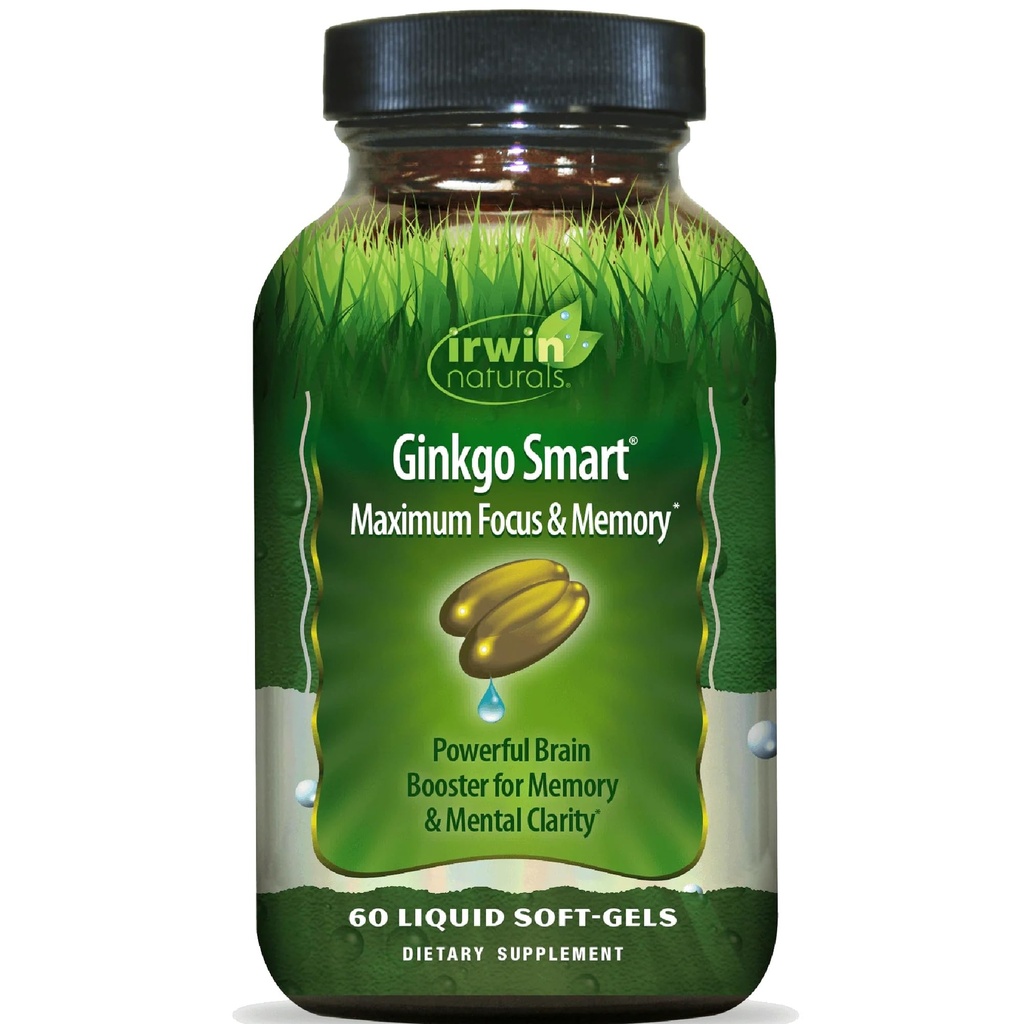Irwin Naturals Ginkgo Smart Powerful Nootropic Brain Booster - Unterstützt maximale Speicher, Fokus & Mental Clarity mit DMAE, Clubmoss, Choline & Acetyl L-Carnitin - 60 Liquid Softgels