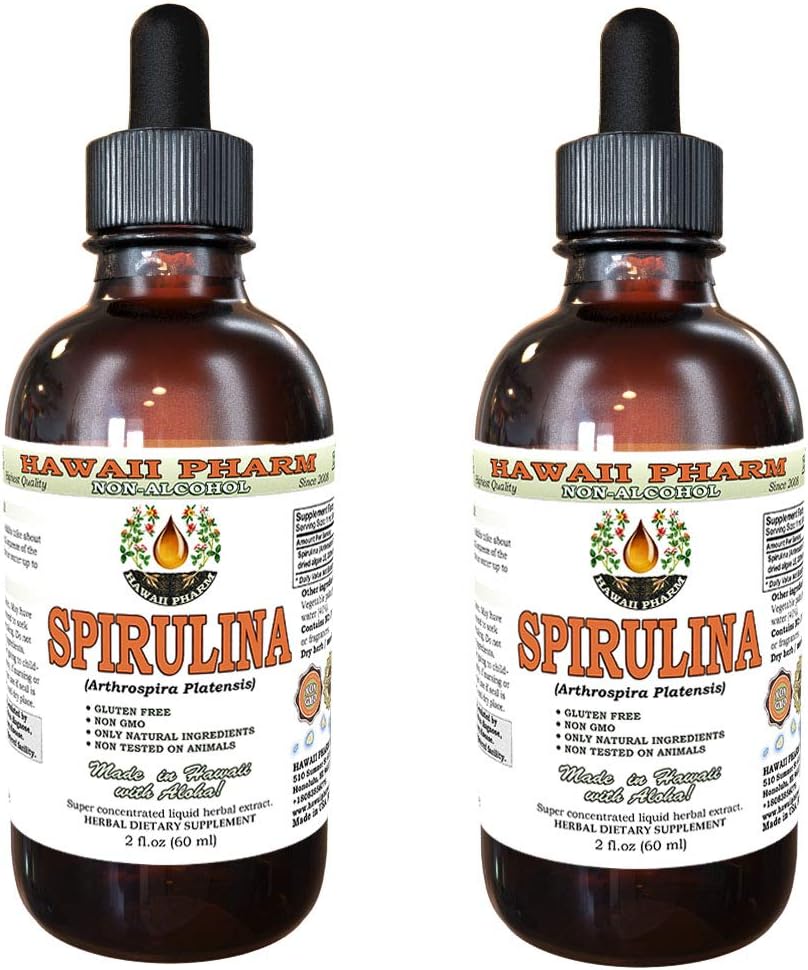 Spirulina Alcohol-Free Liquid Extract, Bio Spirulina (Arthrospira platensis) Getrocknete Algae Glycerite natürliche Kräuterergänzung, Hawaii Pharm, USA 2x2 fl.oz