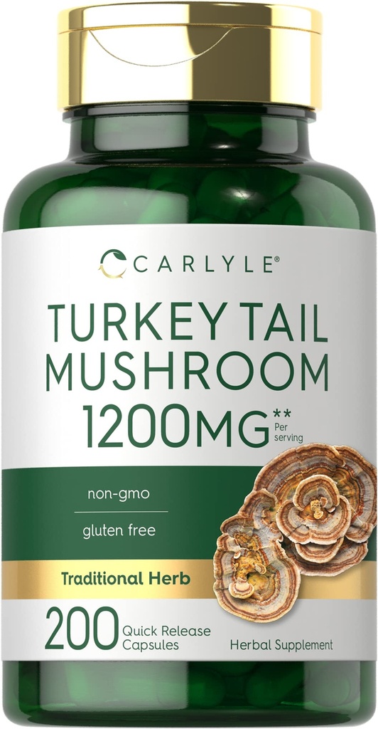 Carlyle Türkei Tail Mushroom Capsules | 1200mg | 200 Count | Non-GMO & Gluten Free Extract