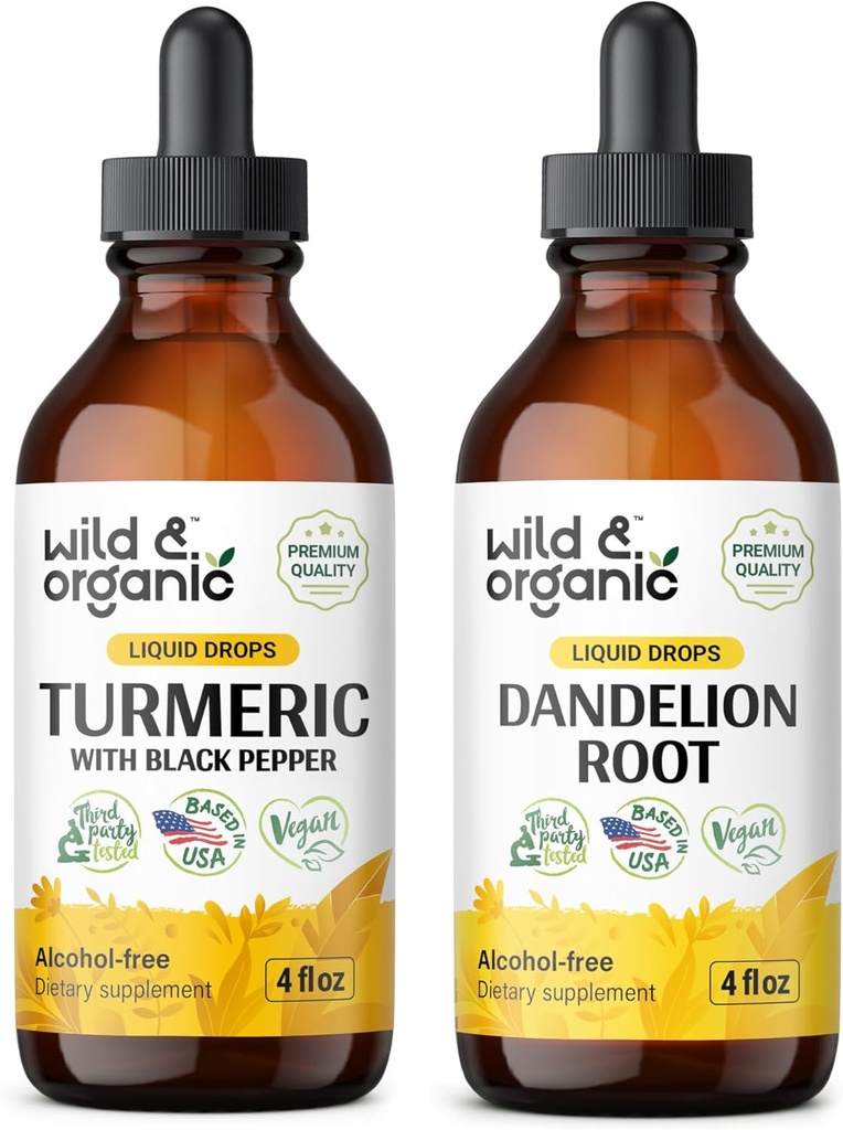Wild & Organic Turmeric Tinte 4 fl oz & Dandelion Wurzel Tinktur 4 fl oz